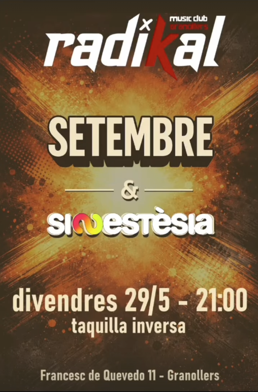 Cartell — Setembre & Sinestèsia · Sala Radikal · 29/5 · 21:00